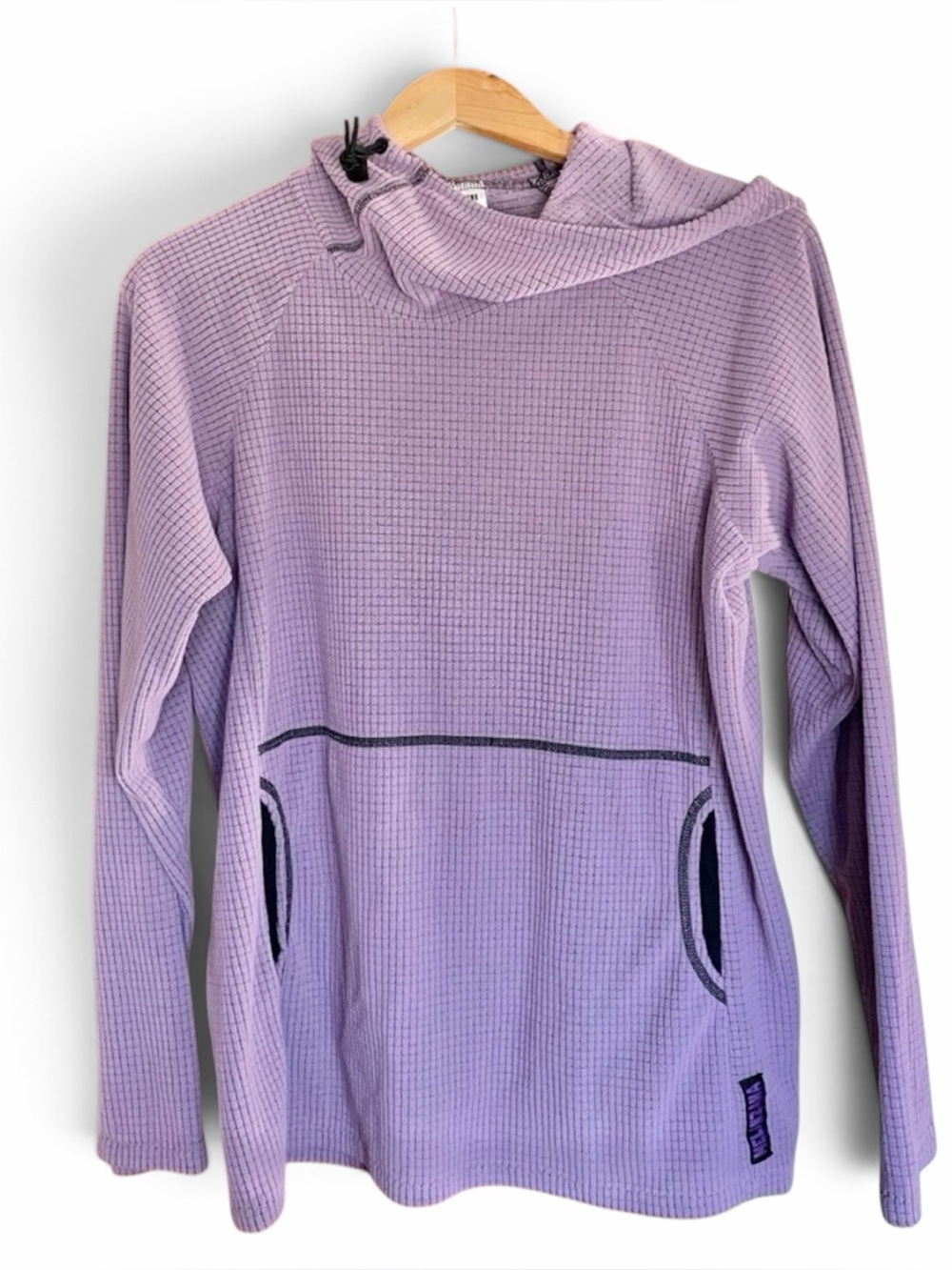 Melanzana XS 2023 Bloom Purple Microgrid Hooded Hoodie Cowl Neck Sweatshirt